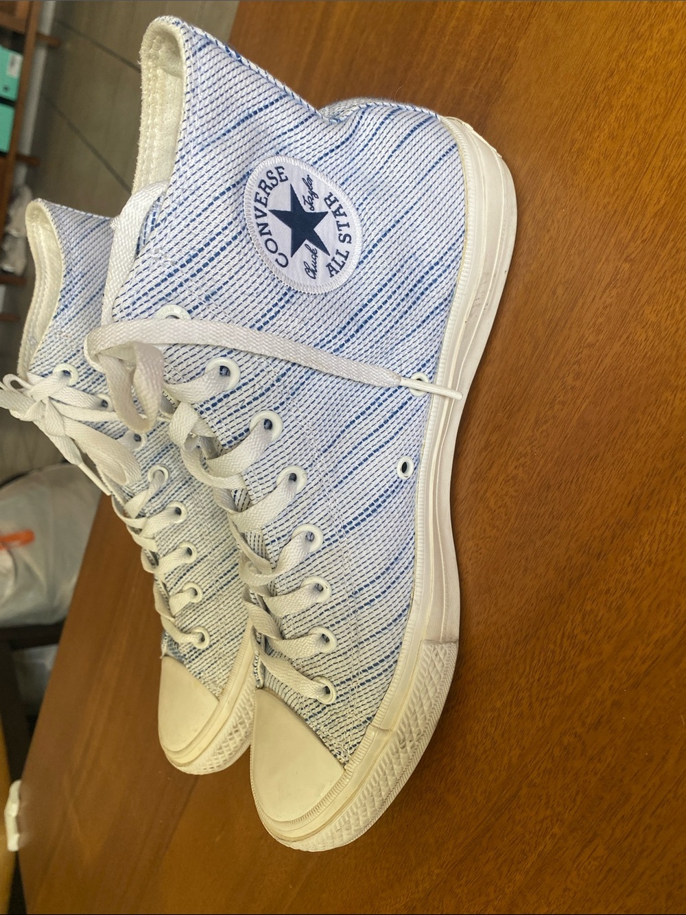 Converse High Top Sneakers - White with Blue Pinstripes
